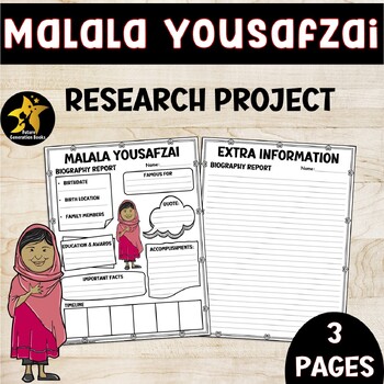 Preview of Malala Yousafzai Research Project Bulletin Board Biography Template Writing