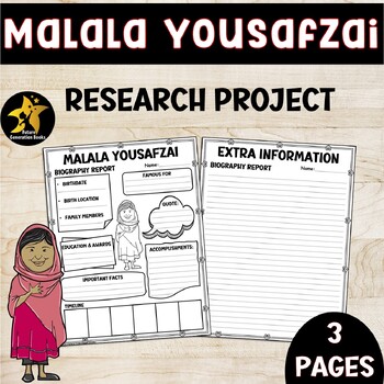 Preview of Malala Yousafzai Research Project Bulletin Board Biography Template Writing