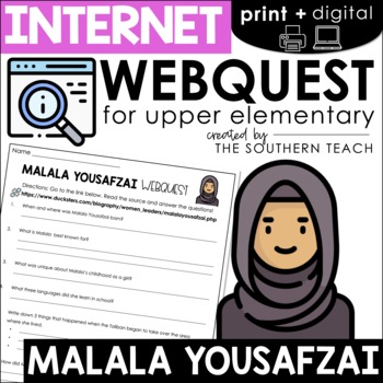 Preview of Malala Yousafzai WebQuest - Internet Scavenger Hunt Activity