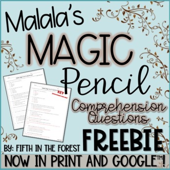 Preview of Malala's Magic Pencil FREE Comprehension Questions for Upper Elementary
