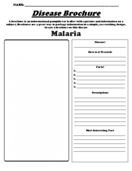 Preview of Malaria "Informational Brochure" Worksheet & WebQuest