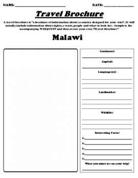 Preview of Malawi UDL Country Brochure Worksheet & Webquest W/Summary