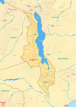 Preview of Malawi map with cities township counties rivers roads labeled