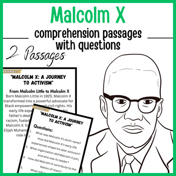 Preview of Malcolm X 2 Comprehension Passages With Questions | Black History Month Activity
