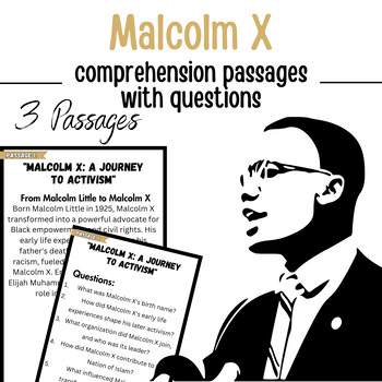 Preview of Malcolm X 3 Comprehension Passages With Questions | Black History Month Activity