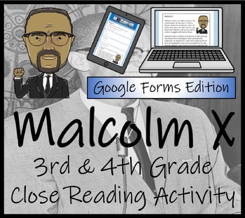 Preview of Malcolm X Close Reading Activity Digital & Print | 3rd Grade & 4th Grade