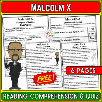 Preview of Malcolm X Nonfiction Reading & Quiz | Black History Month Activity