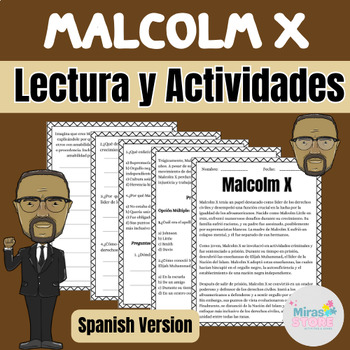 Preview of Malcolm X Reading Comprehension & Activities For Spanish Class | Black History