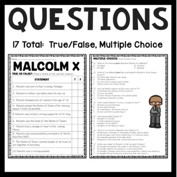 Malcolm X Biography Reading Comprehension Worksheet Black History Civil