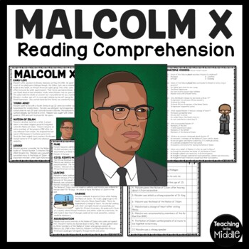 Preview of Malcolm X Biography Reading Comprehension Worksheet Black History Civil Rights