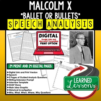 Preview of Malcolm X The Ballot or Bullet Speech Analysis Writing Activity, Google