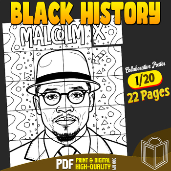 Preview of Malcolm X Black History Month Collaborative Poster coloring Craft