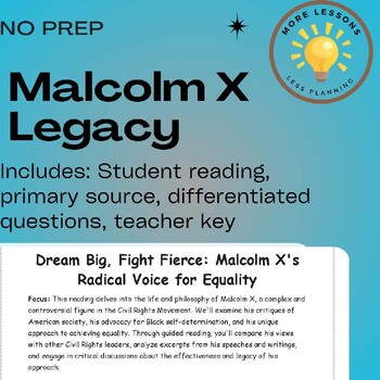 Preview of Malcom X: Fight For Equality Civil Rights Reading Comprehension Worksheet