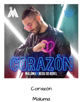 Preview of Maluma ft Nego - Corazón - Song Sheet - Música para la clase de español
