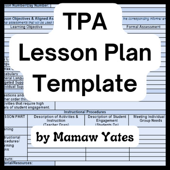 Preview of Mamaw Yates TPA Lesson Plan Template