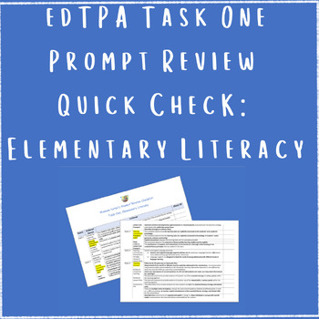 Preview of Prompt Review Checklist:  TPA Task One, Elementary Literacy