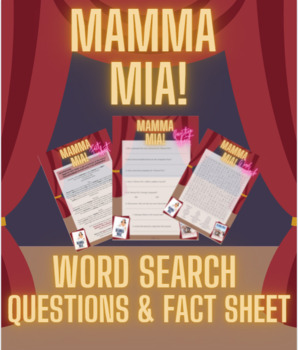 Preview of Mamma Mia! Musical - Word Search with Fact Sheet & Questions