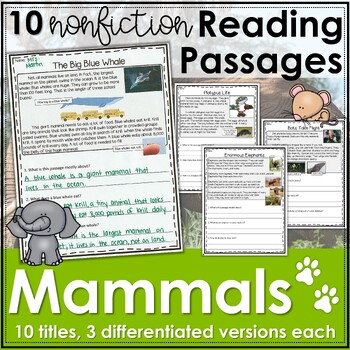Preview of Mammal Reading Comprehension Passages