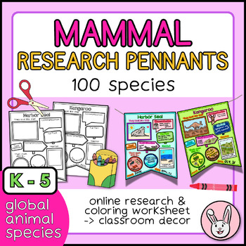 Preview of Mammal Research Pennants | 100 Animals | Earth Day, Science, and Biology