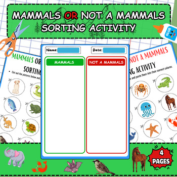 Preview of Mammal or Not? Picture Sorting Activity-Animals Cut and Paste Activity