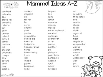 Mammals A-Z Book by Kraus in the Schoolhouse | Teachers Pay Teachers