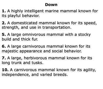 Mammals Crossword Puzzle by Curt s Journey TPT