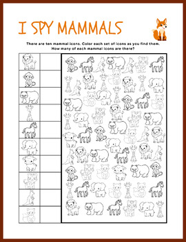 Preview of Mammals I Spy Activity Game