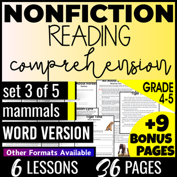 Preview of Mammals Nonfiction Reading Passages and Questions 4th-5th Grade Word Document