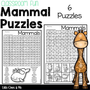 Mammals Puzzles Word Search Crossword by Little Ones And Me TpT