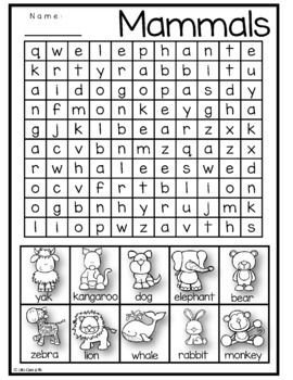 Mammals Puzzles Word Search Crossword by Little Ones And Me | TPT