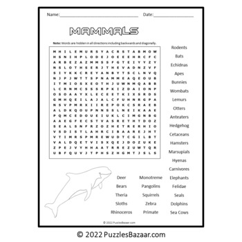 Dolphin Word Search Puzzle - No Prep Science Game Printable PDF