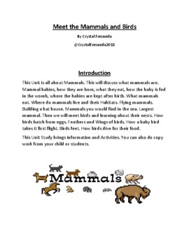 Preview of Mammals and Birds Information & Activities