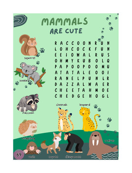Preview of Mammals are Cute - Word Search Puzzles