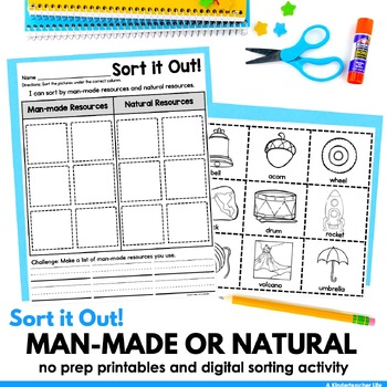 Preview of Man Made and Natural Resources Sort Printable and Digital