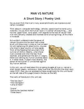 Preview of Humanity Vs Nature Short Story and Poetry Unit (ENG 10)