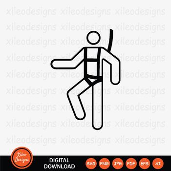 Preview of Man Wearing Safety Harness Icon Worker Climber Hanging - SVG PNG JPEG PDF EPS AI