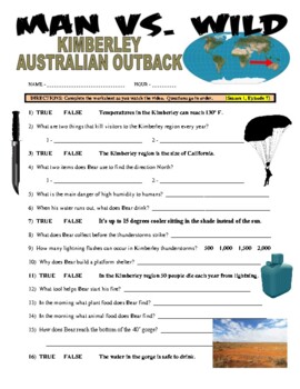 Preview of Man vs Wild: Kimberley Australian Outback (science video worksheets / sub plans)