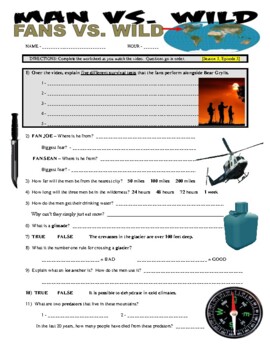 Preview of Man vs Wild: Fans vs Wild (science / health / teamwork video sheet / sub plans)