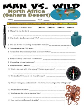 Preview of Man vs Wild: North Africa (Sahara Desert) (science / geography video worksheet)