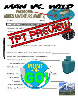 Preview of Man vs Wild: Patagonia (Andes Mountains / Science Video Sheet / Sub / Health)