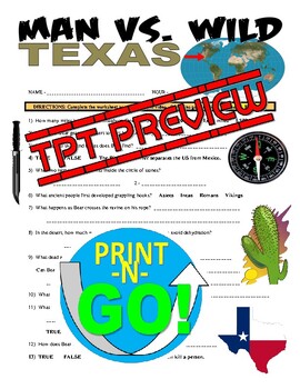 Preview of Man vs Wild: Texas USA (science ecosystem video worksheet / sub plans)