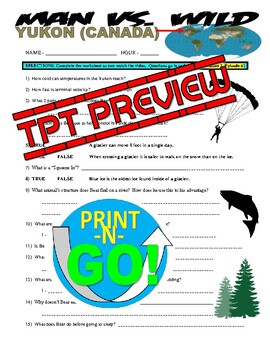 Preview of Man vs Wild: Yukon (Canada) - Science / Social Studies video worksheet / Sub)