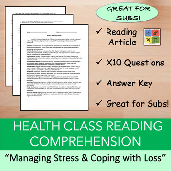 Preview of Managing Stress & Coping with Loss - Health Reading Comprehension Bundle