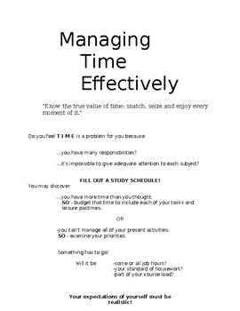 Preview of Managing Time Effectively Packet (editable resource)