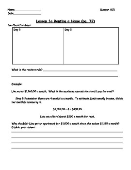 Preview of Managing a Household - Renting a Home Worksheet; Real World Math