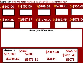 Preview of Managing a household - Figuring Annual Rent w worksheet (SMART BOARD)