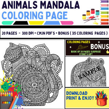 Preview of Mandala ANIMALS - Learning & Coloring PAGES- 300 DPI -Format 8.5*8.5 + BONUS