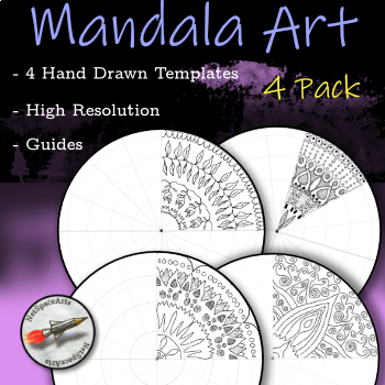 Preview of Mandala Art Radial Symmetry - Templates 1 - 4 + Blank with Guides - Noprep