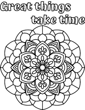 Preview of Mandala Coloring Page Inspirational Words Anti Anxiety Relaxing Self Care