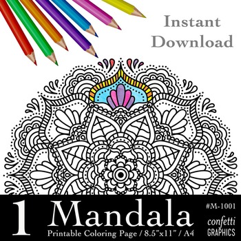 Preview of Mandala Coloring Page, Mandala Colouring, Mandala Flower HS M-1001